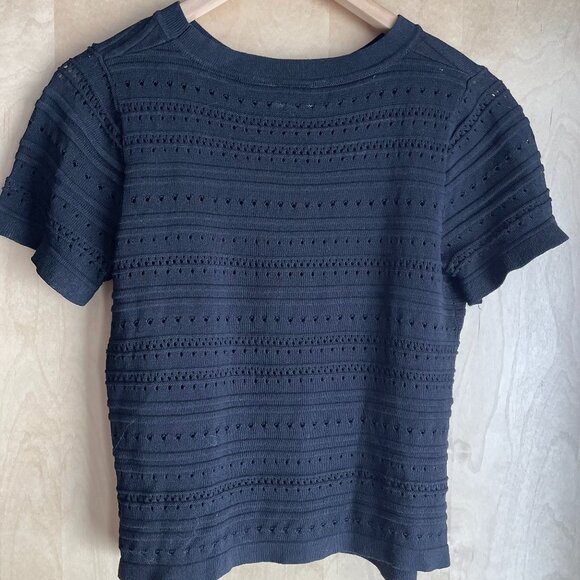 Ichi black pointelle knit sweater short sleeves with transparency - Picture 4 of 9